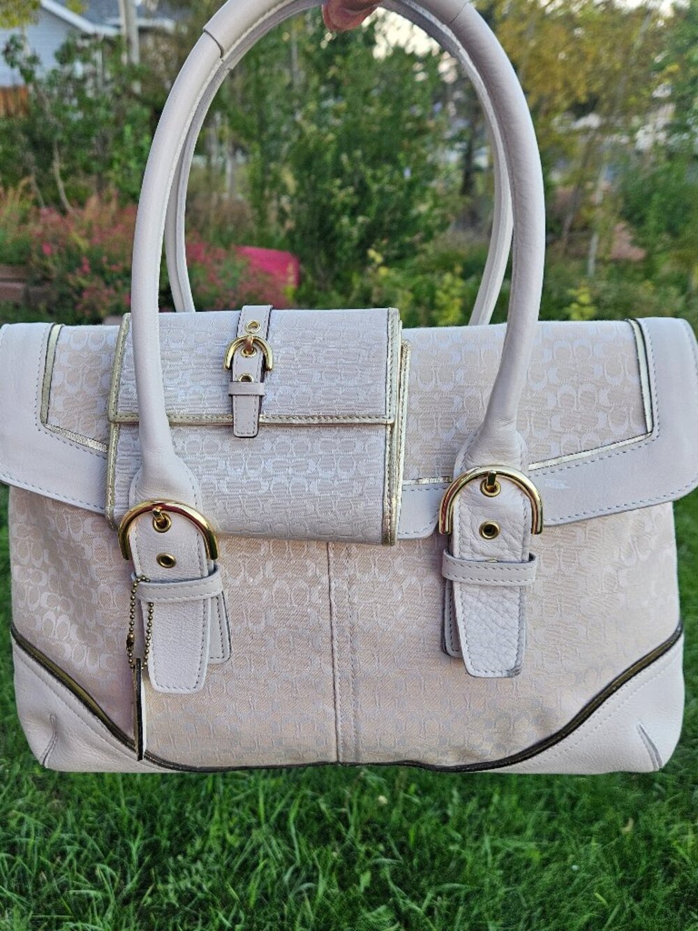 Vintage Coach Y2K Soho Buckle Cream Leather Buckle Satchel Shoulder Bag & Wallet